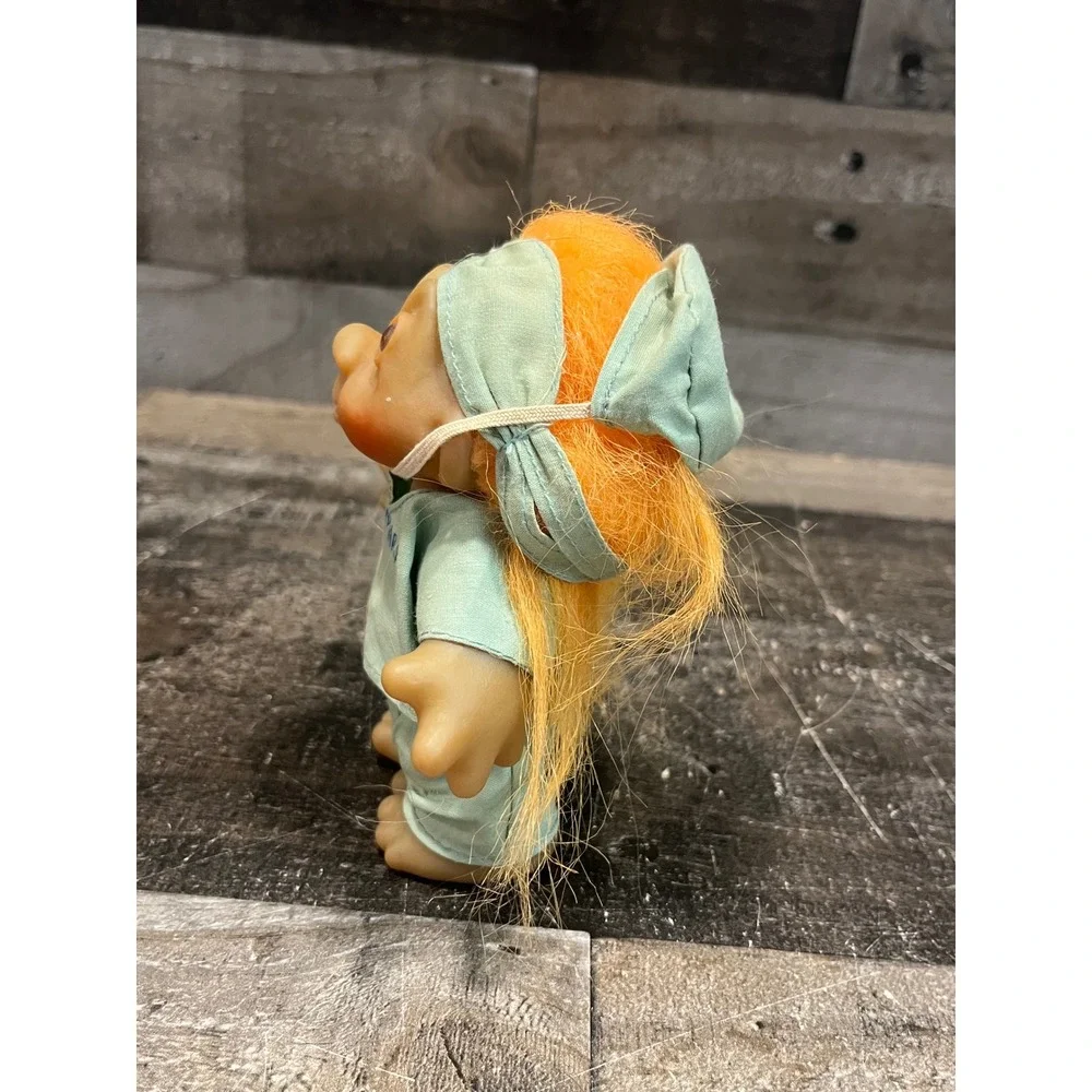 Vintage 1986 Russ Berrie Dam Troll Doll Nurse Doctor Mary Scrubs Orange Hair